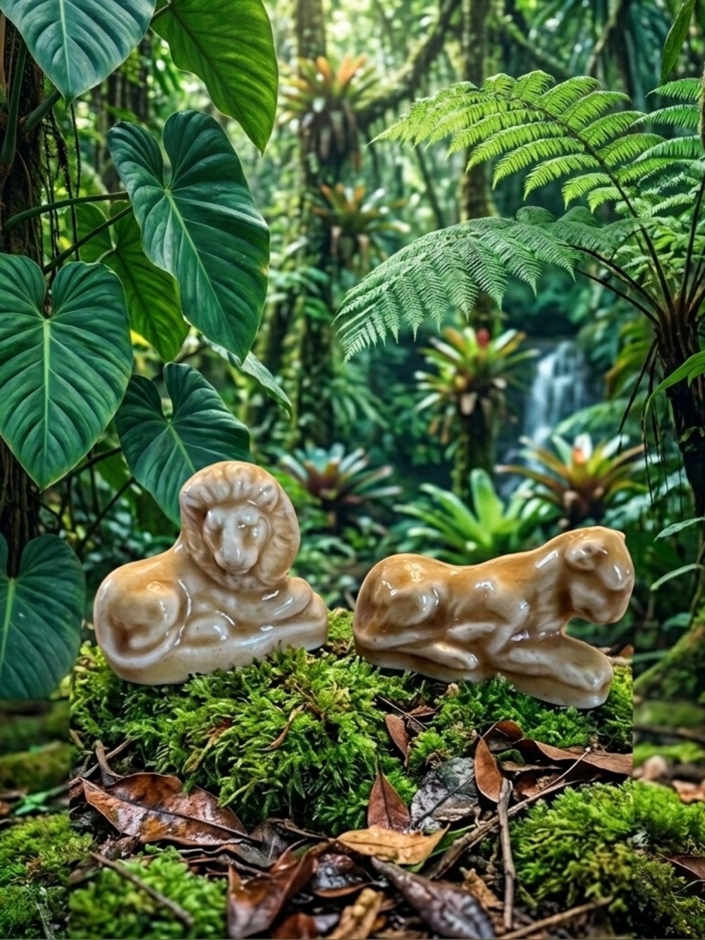 2pc Vintage Porcelain Lion Figurines